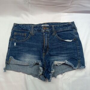 Bongo Womens 5 Medium Wash Distressed Denim Cut Off Shorts Raw Hem Blue Y2K 90s
